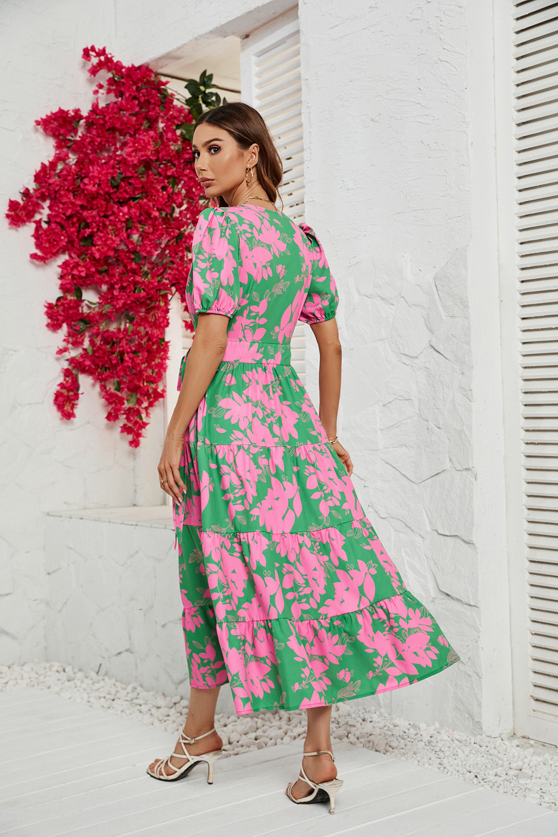 Women's Print Deep V High-rise Dress CD546