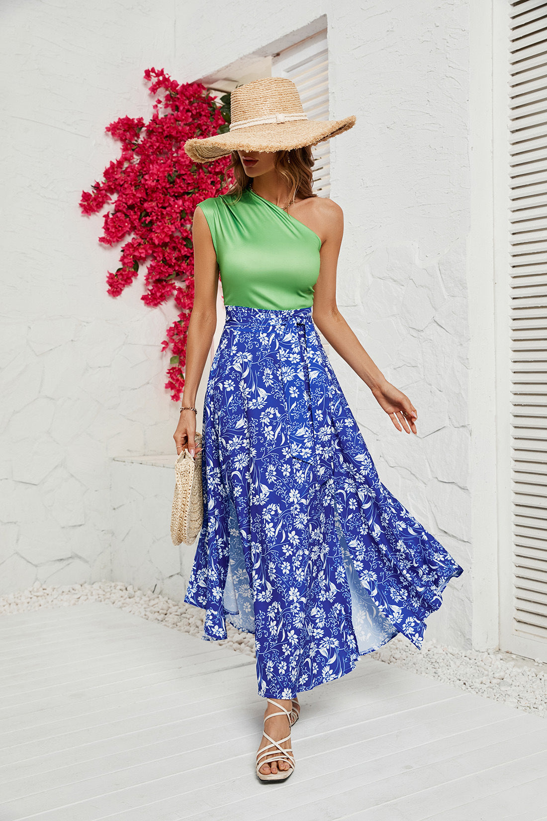 Women's Printed Diagonal Split Dress CD587