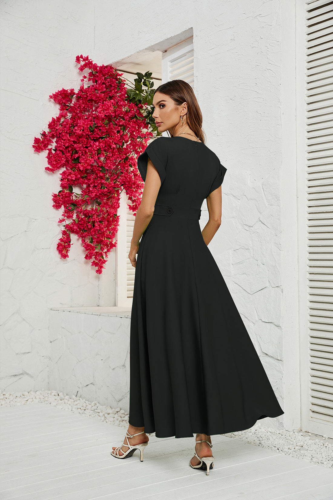 Women's Small V-neck Short-sleeved Waist Dress CD548