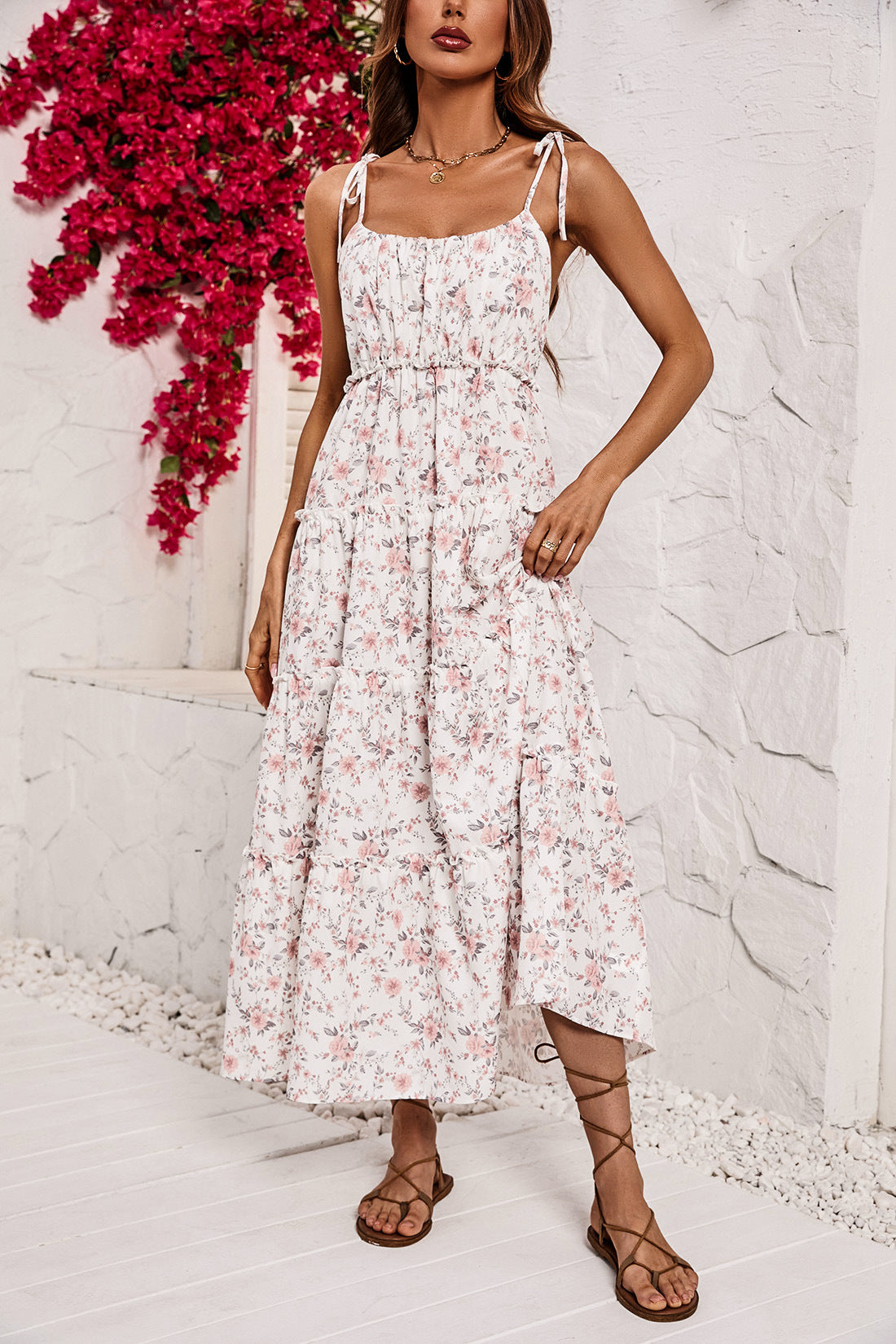 Women's Chest Wrap Strap Fragmented Flower Dress CD577