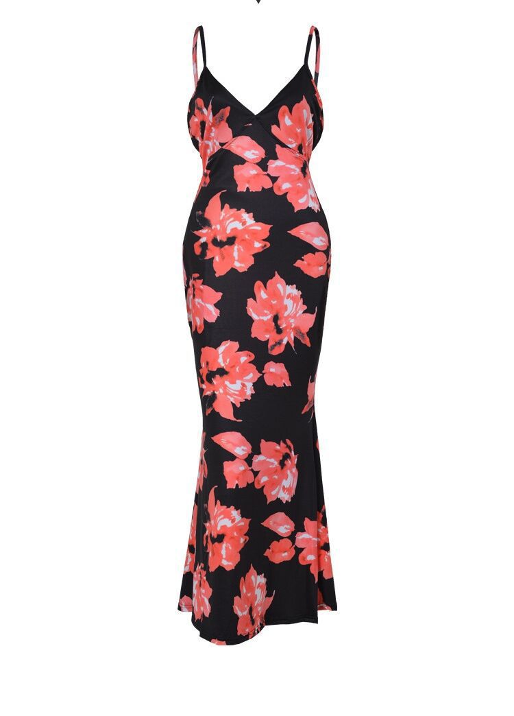 Printed Halter V-neck Backless Dress CD368