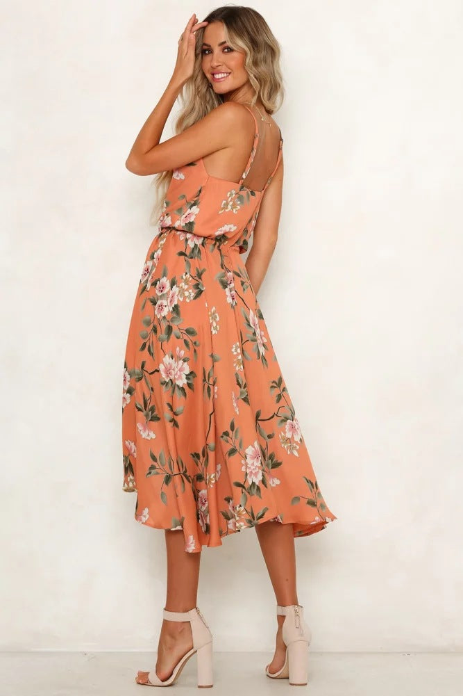 Sleeveless Suspender Printed V-neck Dress CD323