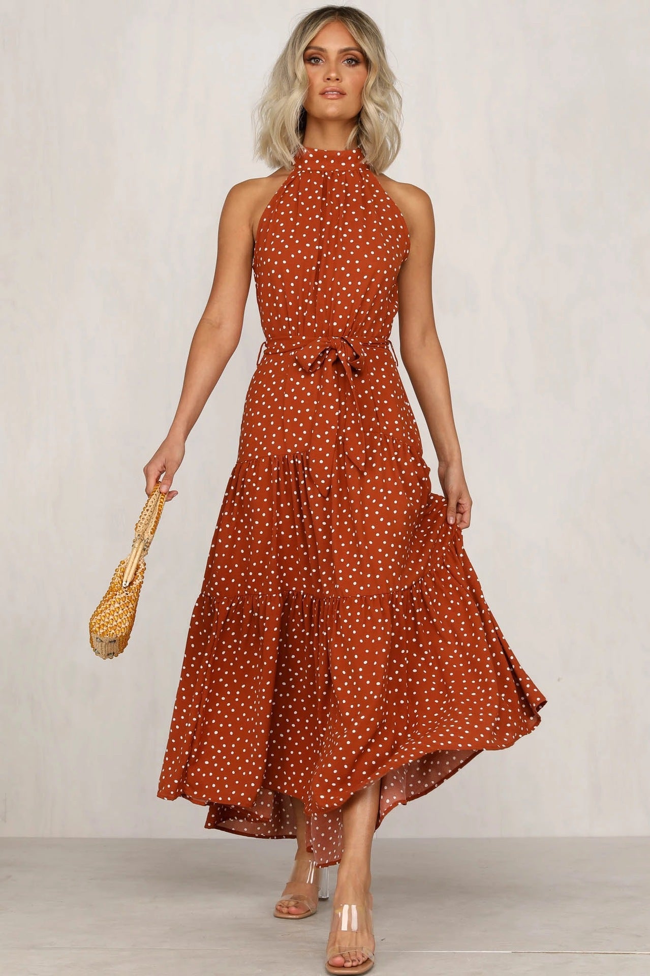Polka Dot Ruffled Sleeveless Dress CD286