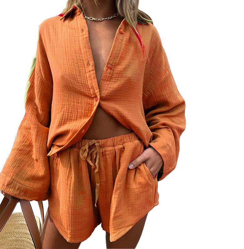Women's Long-Sleeved Top & Drawstring Shorts Sets
