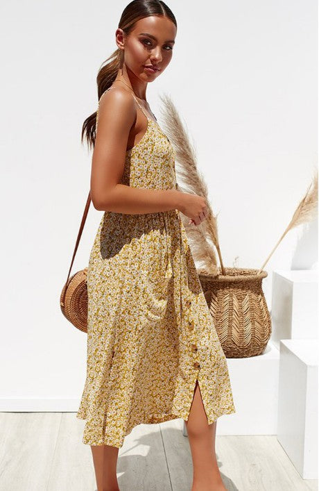 Sling Printed Sleeveless V-neck Dress CD317