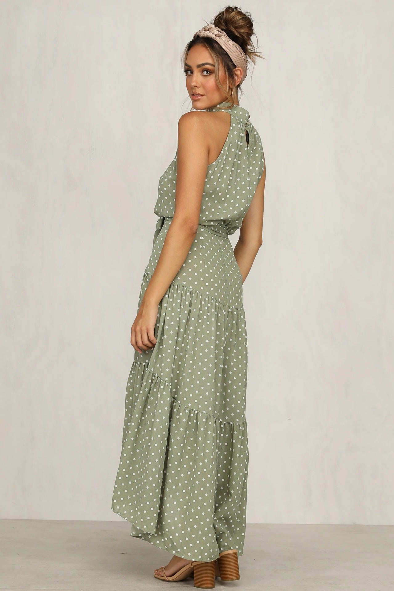 Polka Dot Ruffled Sleeveless Dress CD286
