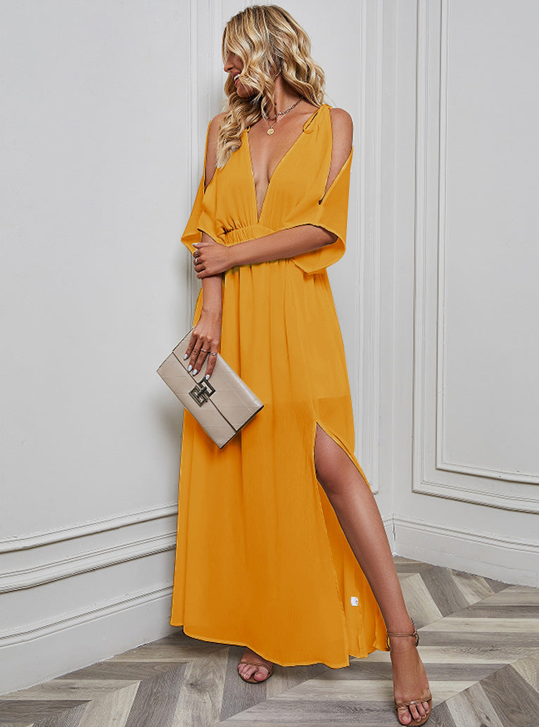 Women's Deep V Off-the-shoulder Chiffon Dress CD521