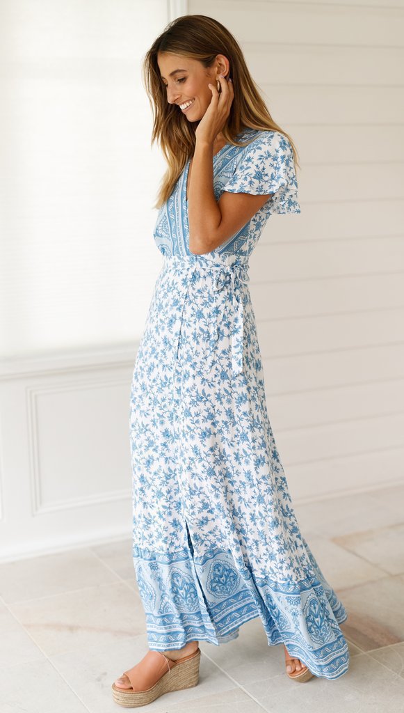 Chiffon Print Pleated V-neck Beach Dress CD331