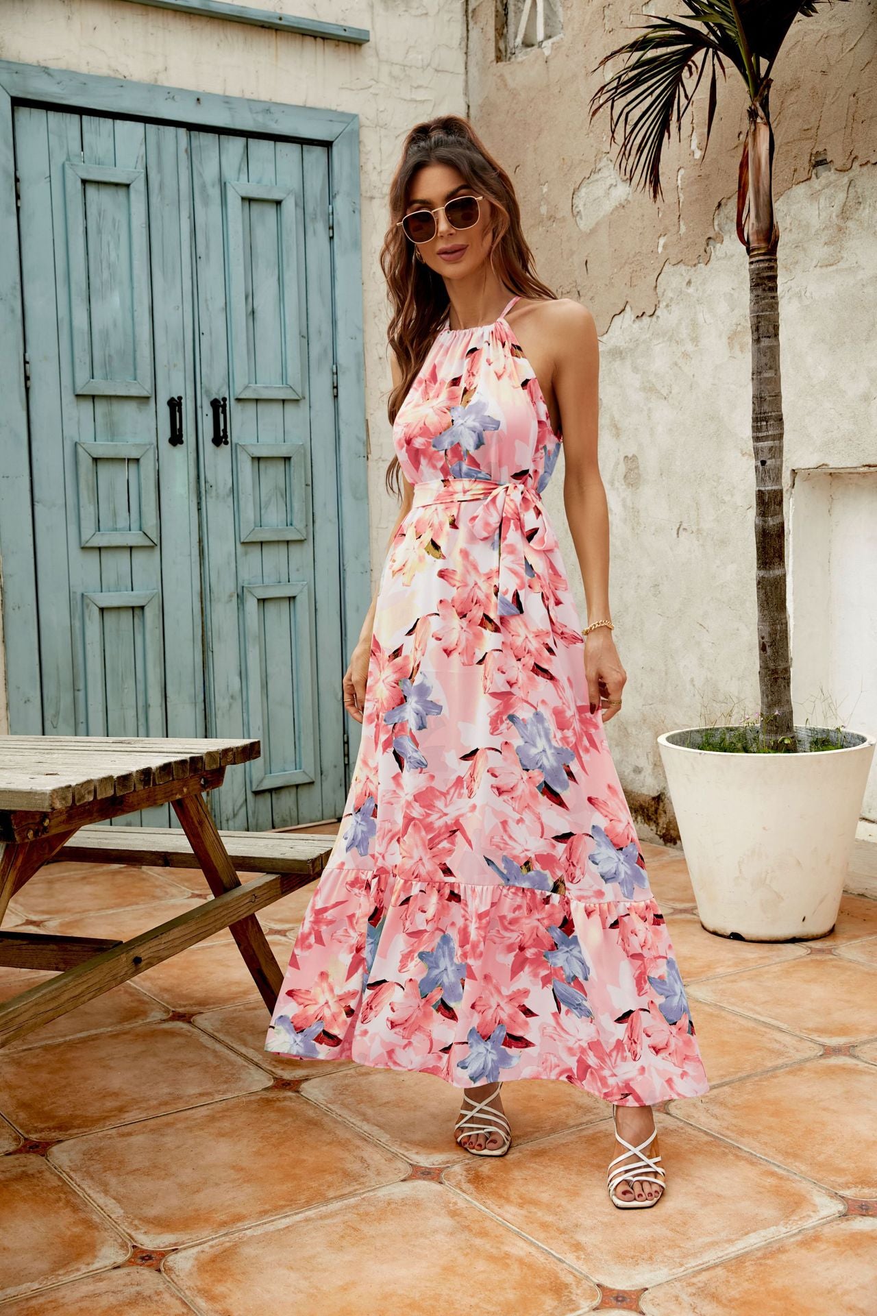 Women's Print Off-the-shoulder Crewneck Dress CD531