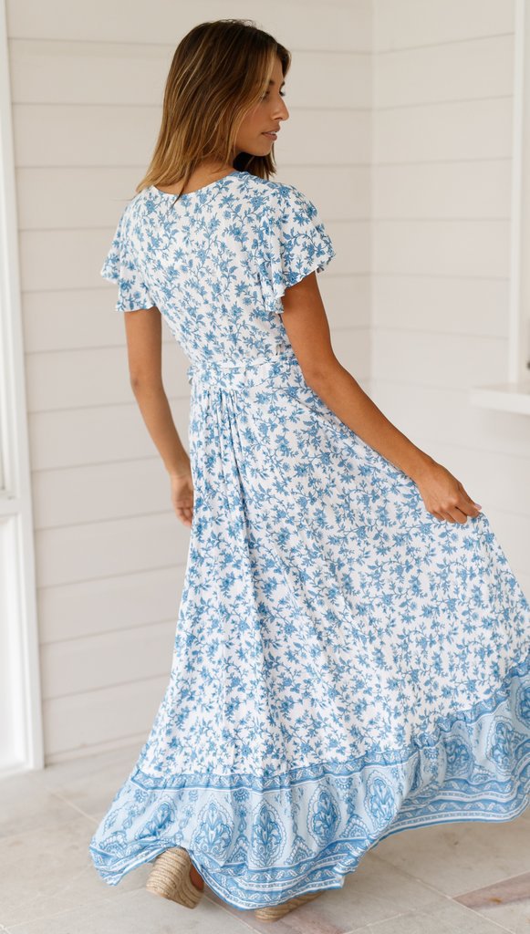 Chiffon Print Pleated V-neck Beach Dress CD331