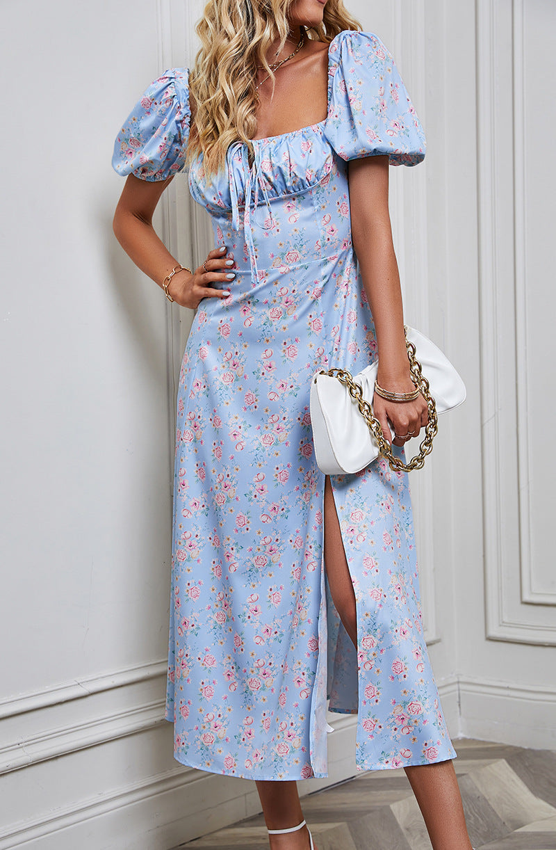 Women's Bubble Sleeve Bra Split Floral Dress CD512