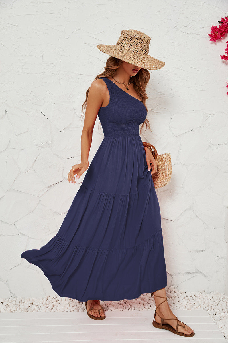 Women's Slim Slant Neck Swung Dress CD549