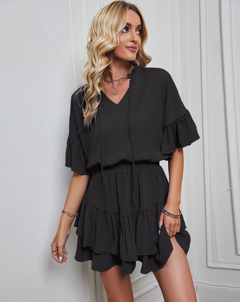 Women's solid cropped ruffled dress CD516