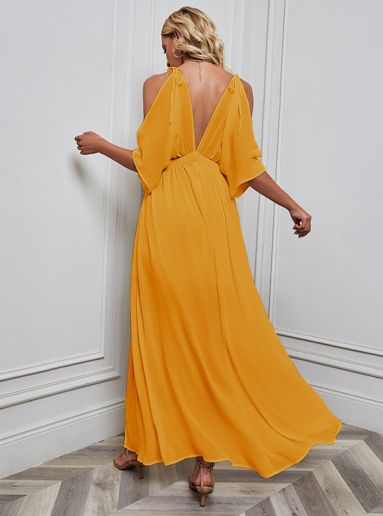 Women's Deep V Off-the-shoulder Chiffon Dress CD521
