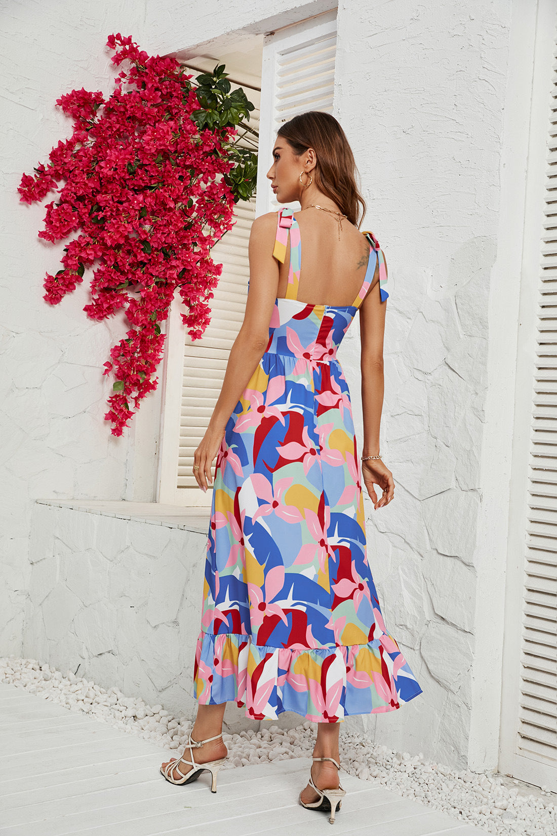 Women's Sweet Printed Ruffle Strap Dress CD545