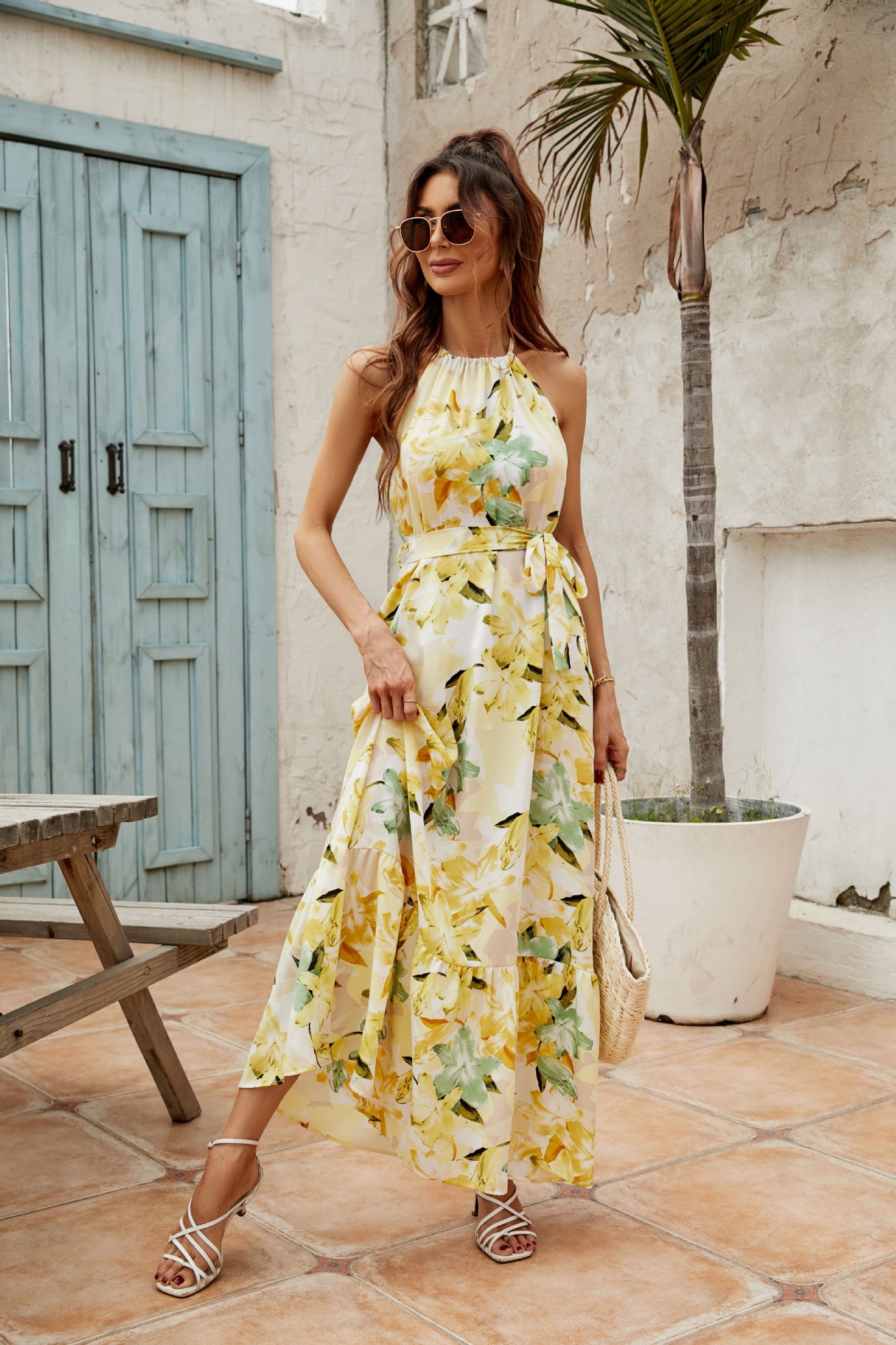 Women's Print Off-the-shoulder Crewneck Dress CD531