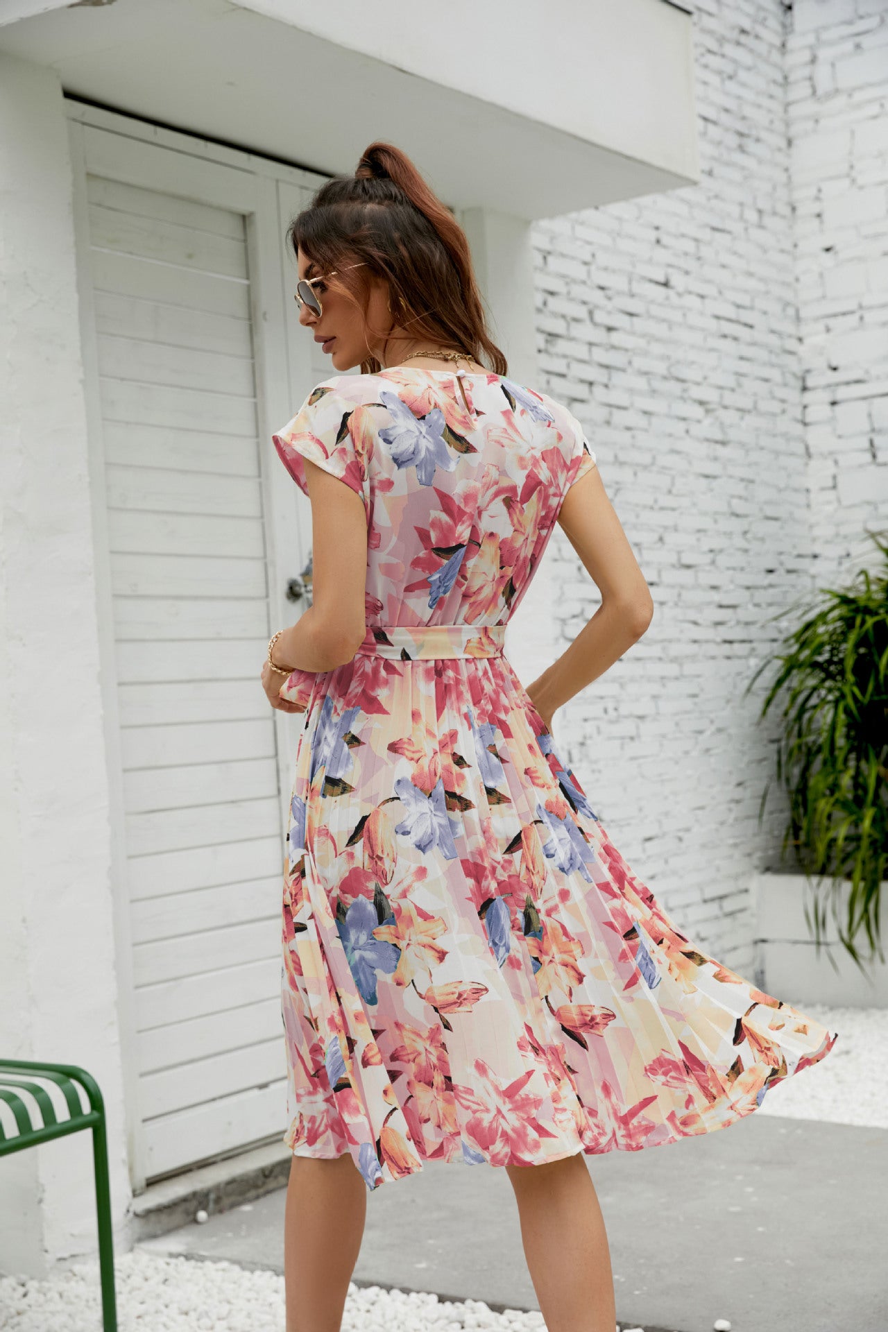 Women's Short Sleeve Crewneck Print Dress CD534