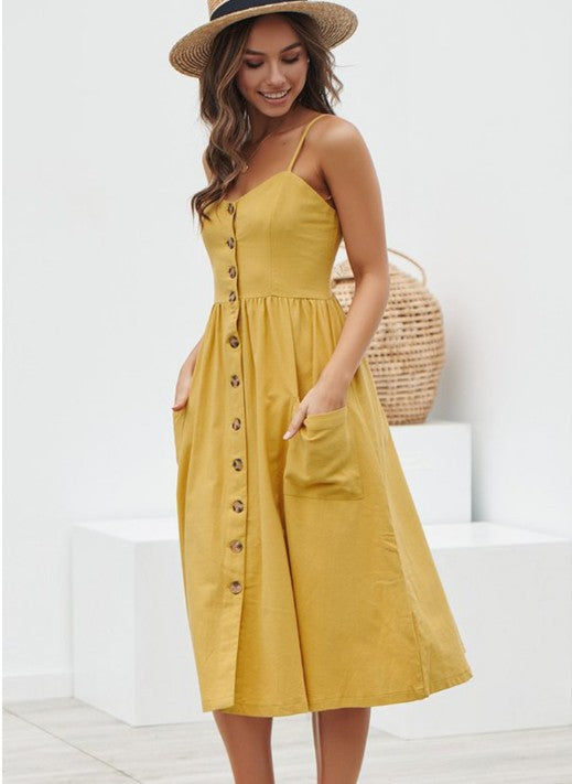 Sling Printed Sleeveless V-neck Dress CD317