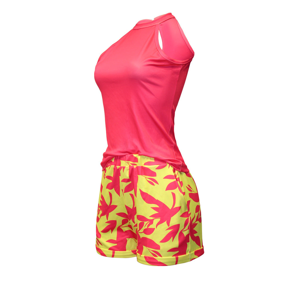 Printed Sleeveless Vest Casual Shorts Set for Women (No Belt) CD602