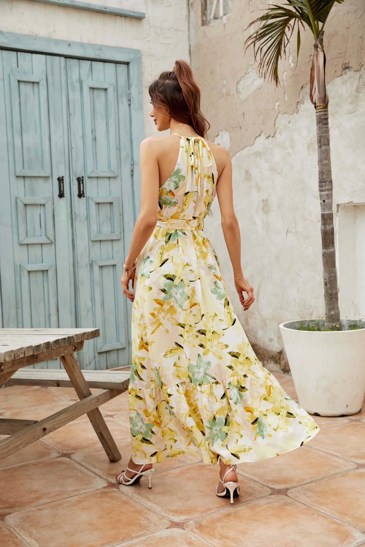Women's Print Off-the-shoulder Crewneck Dress CD531