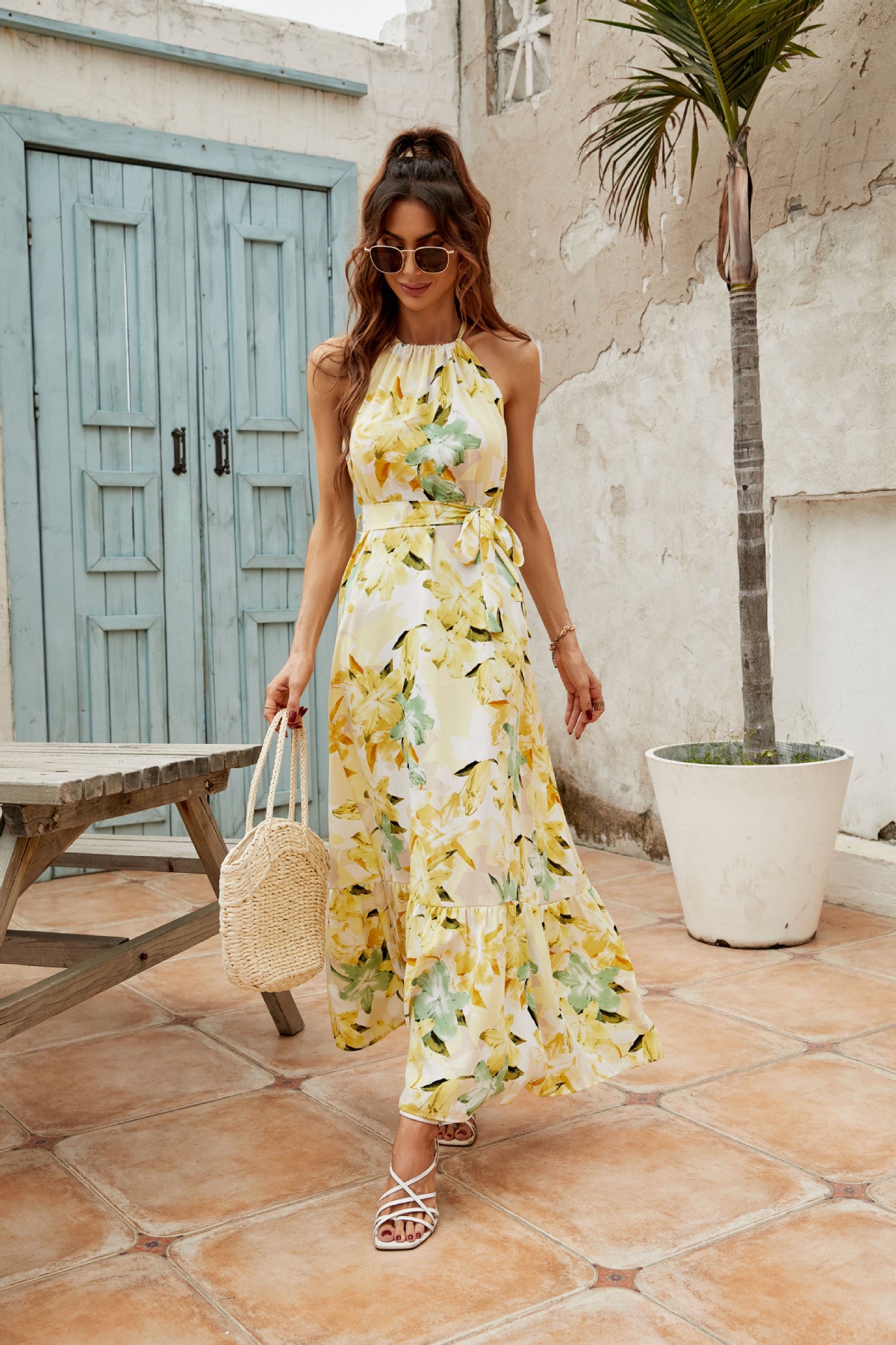 Women's Print Off-the-shoulder Crewneck Dress CD531
