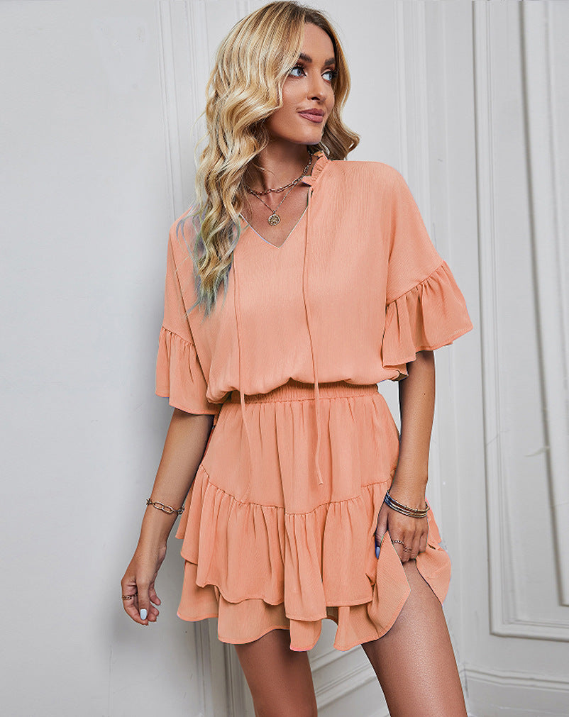 Women's solid cropped ruffled dress CD516