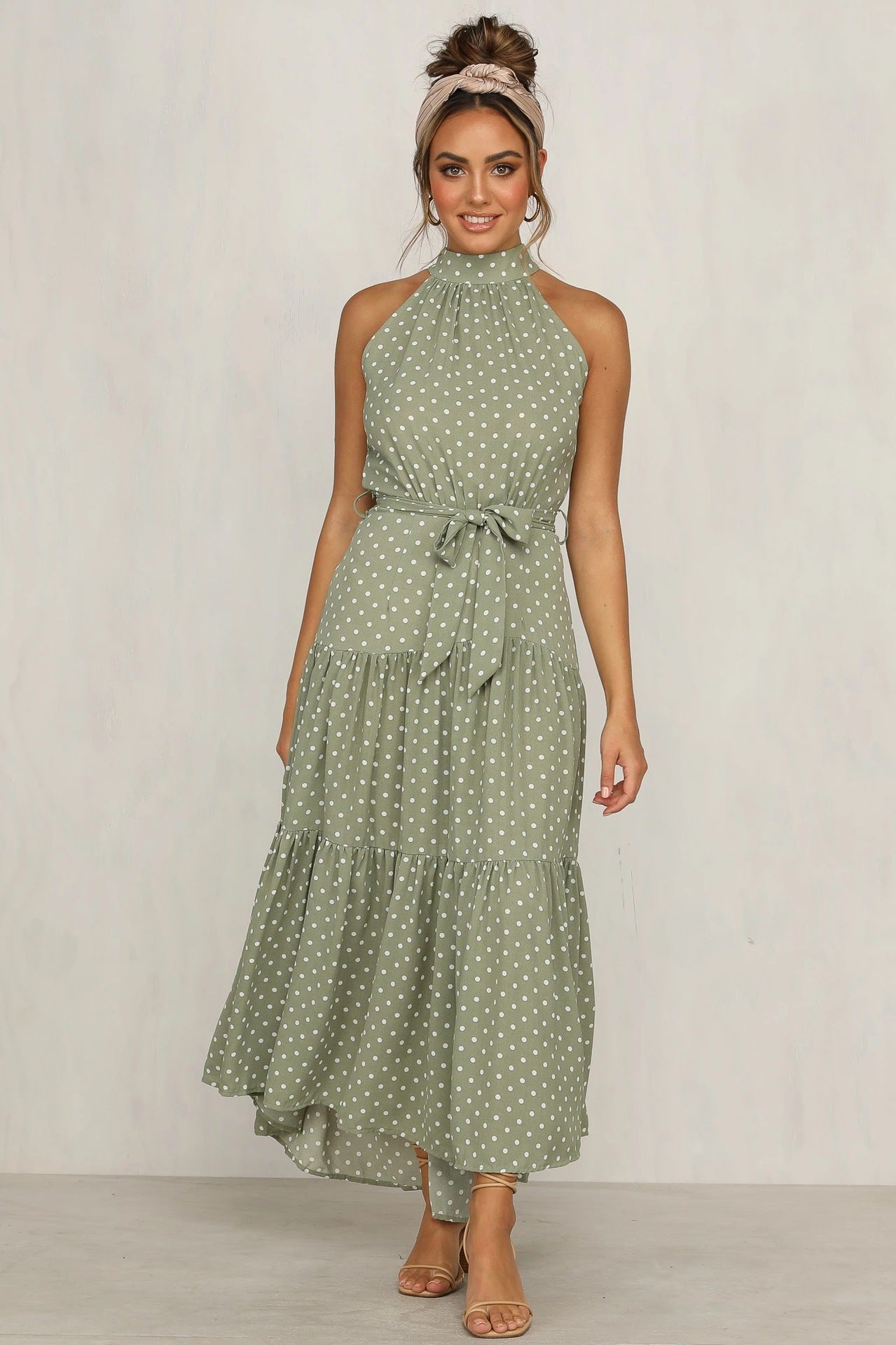 Polka Dot Ruffled Sleeveless Dress CD286