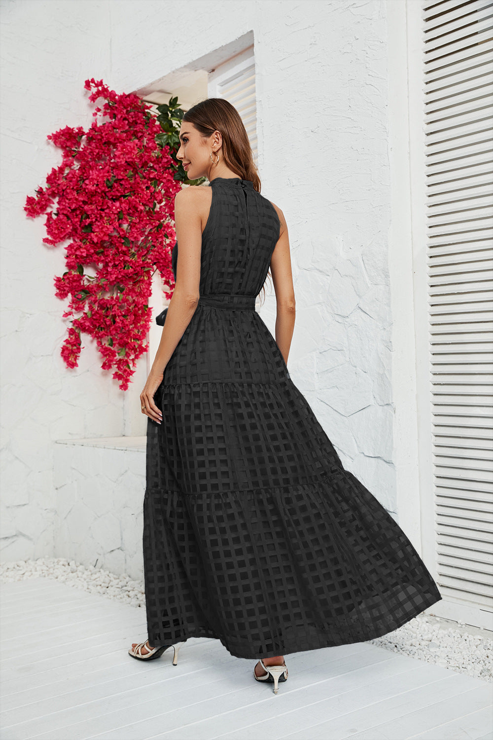 Women's Round Neck Ruffled Lace-up Dress CD554