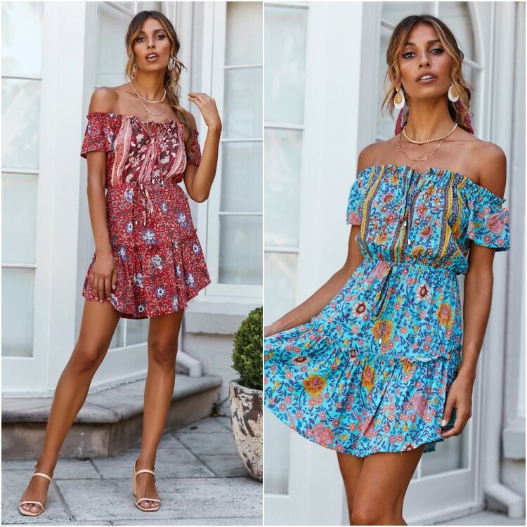 Printed Sleeveless Strapless Ruffled Dress CD361