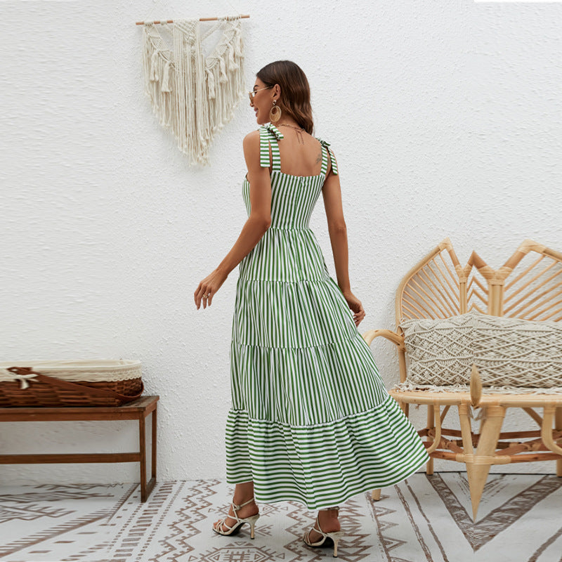 Women's Stripe High Waist Strap Dress CD518