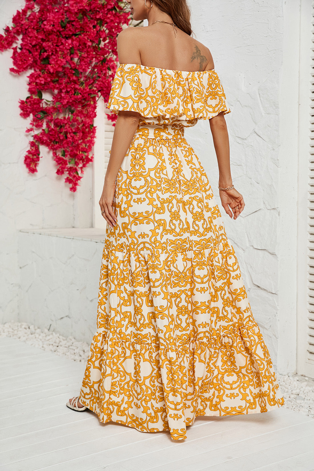 Women's Printed One-neck Ruffled Dress CD557