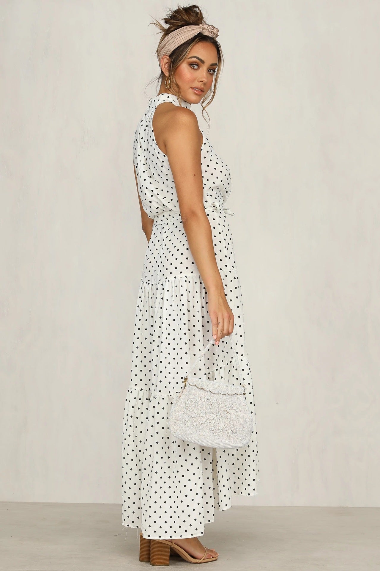Polka Dot Ruffled Sleeveless Dress CD286