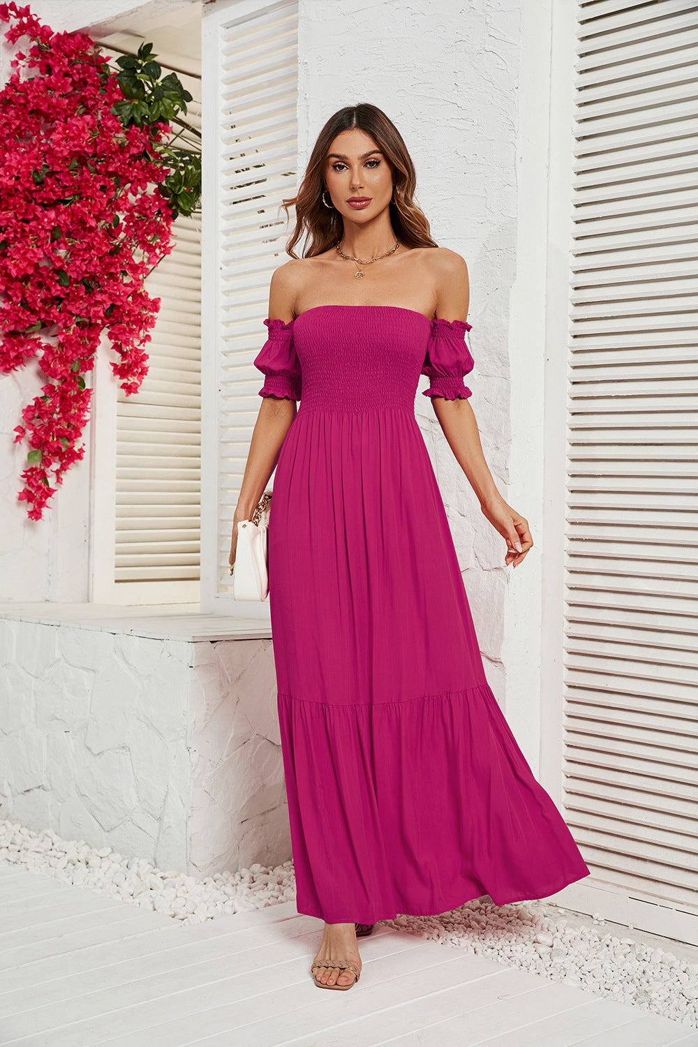 Women's Off Shoulder Short Sleeve Off Back Dress CD588
