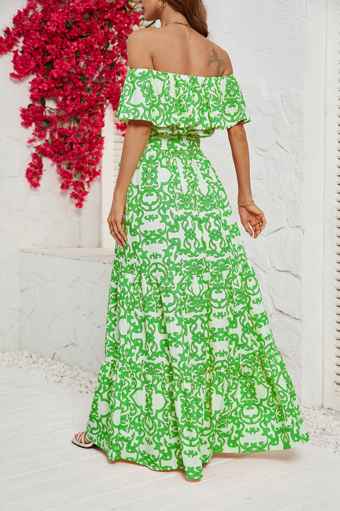 Women's Printed One-neck Ruffled Dress CD557
