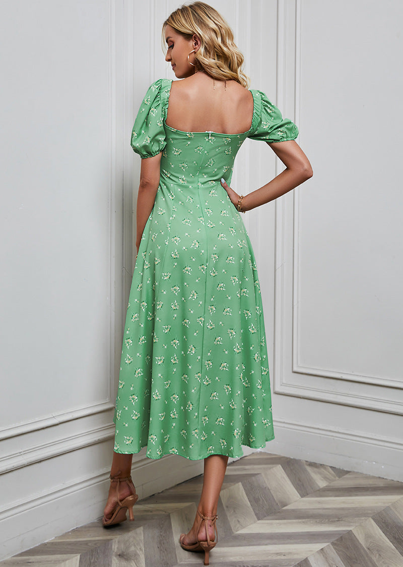 Women's Bubble Sleeve Bra Split Floral Dress CD512