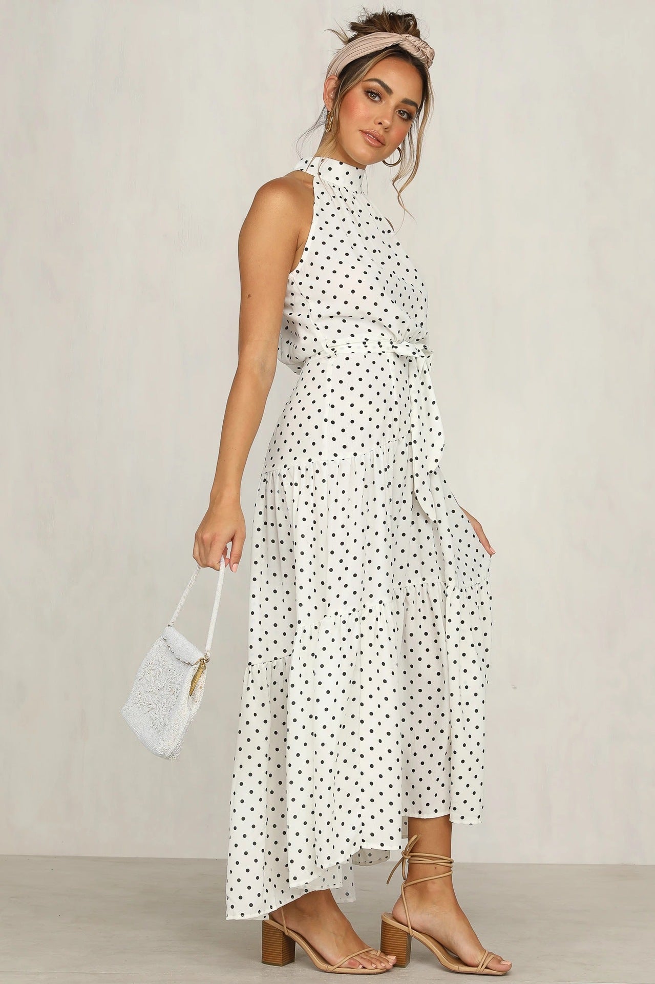Polka Dot Ruffled Sleeveless Dress CD286