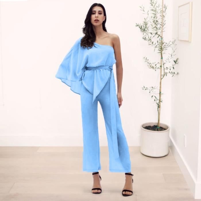 One-shoulder Sleeve Jumpsuit Slim Pants Cross-border CD642