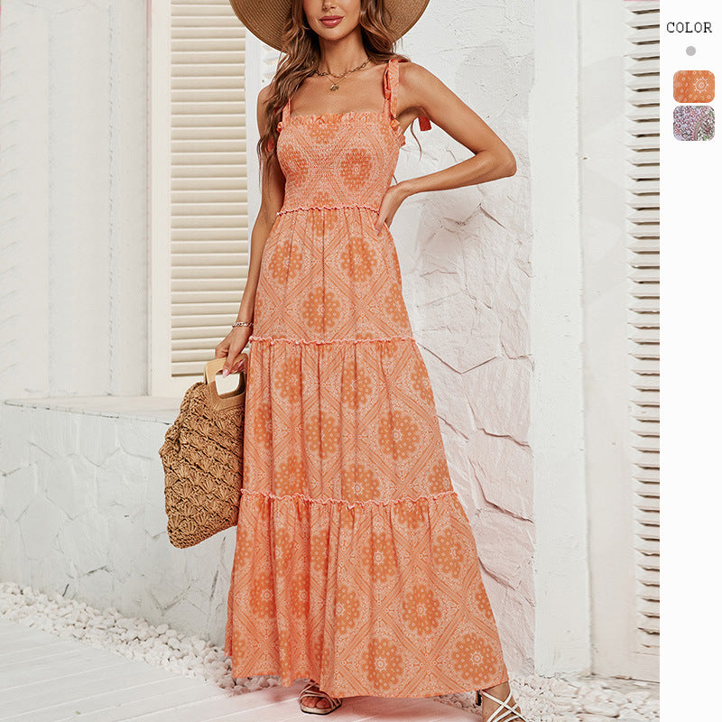 Women's Sleeveless Printed Strap Dress CD553