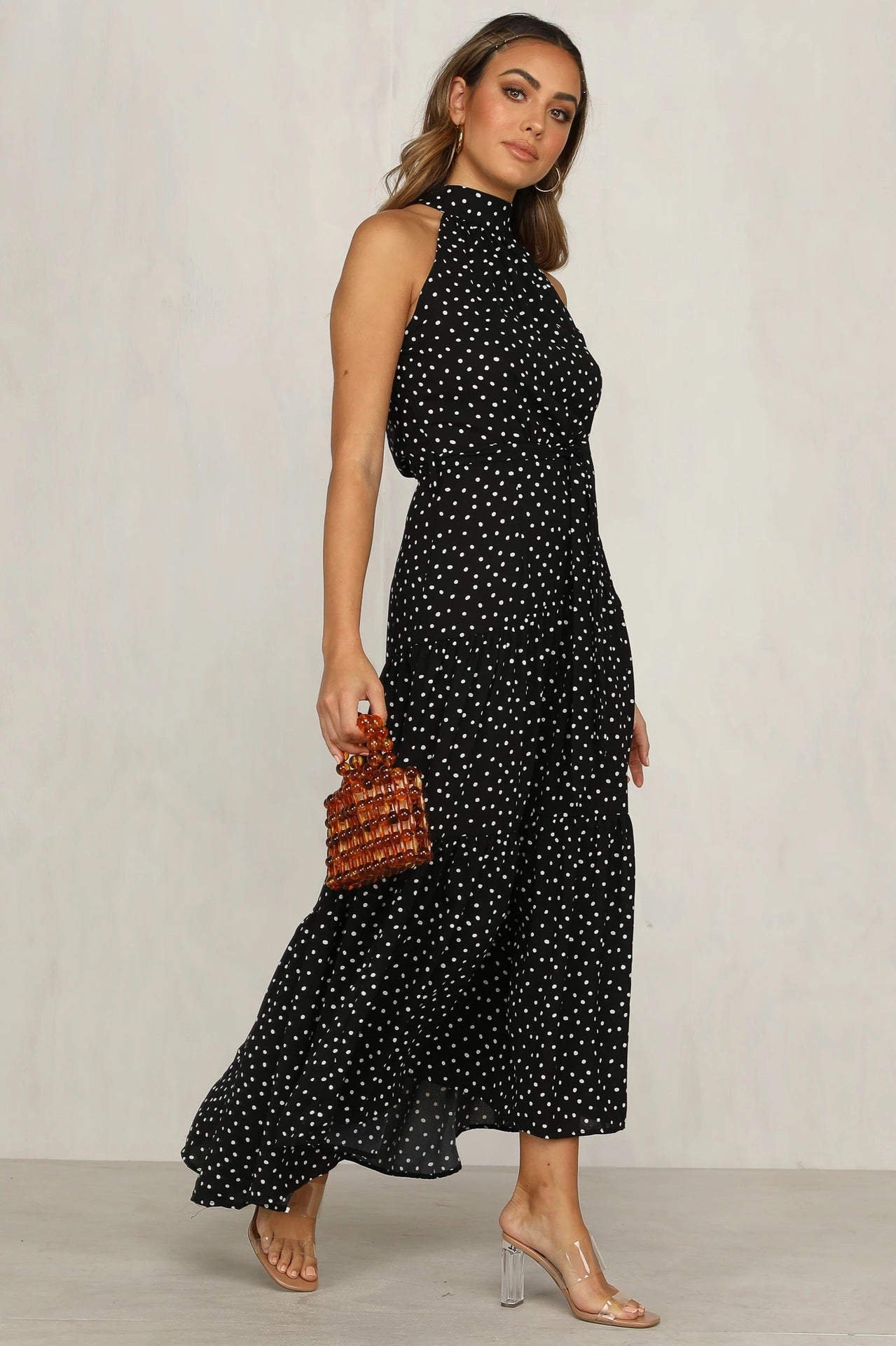 Polka Dot Ruffled Sleeveless Dress CD286