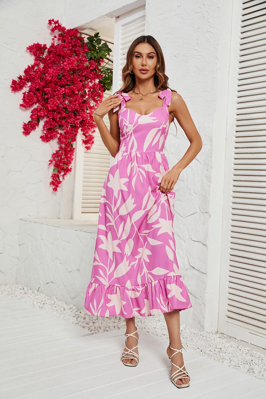 Women's Sweet Printed Ruffle Strap Dress CD545