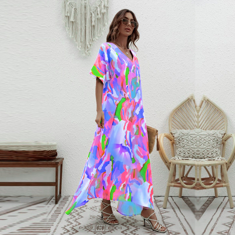 Women's Printed Loose Swing Short Sleeve Dress CD511