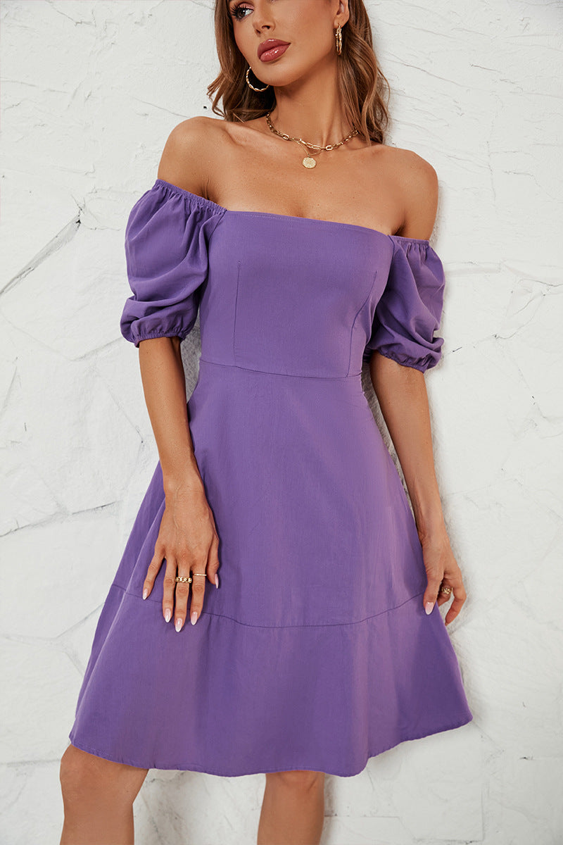 Women's Solid Square Neck Bubble Sleeve Dress CD542