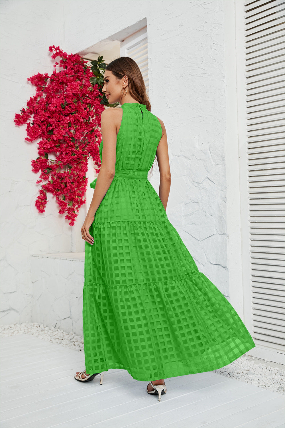Women's Round Neck Ruffled Lace-up Dress CD554