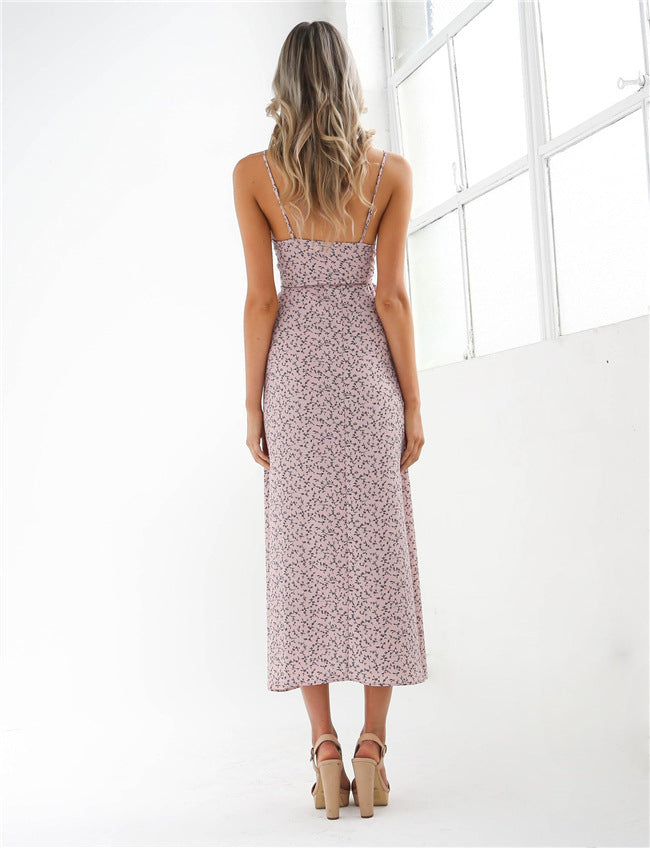 Sling Sleeveless V-neck Floral Sexy Dress CD321