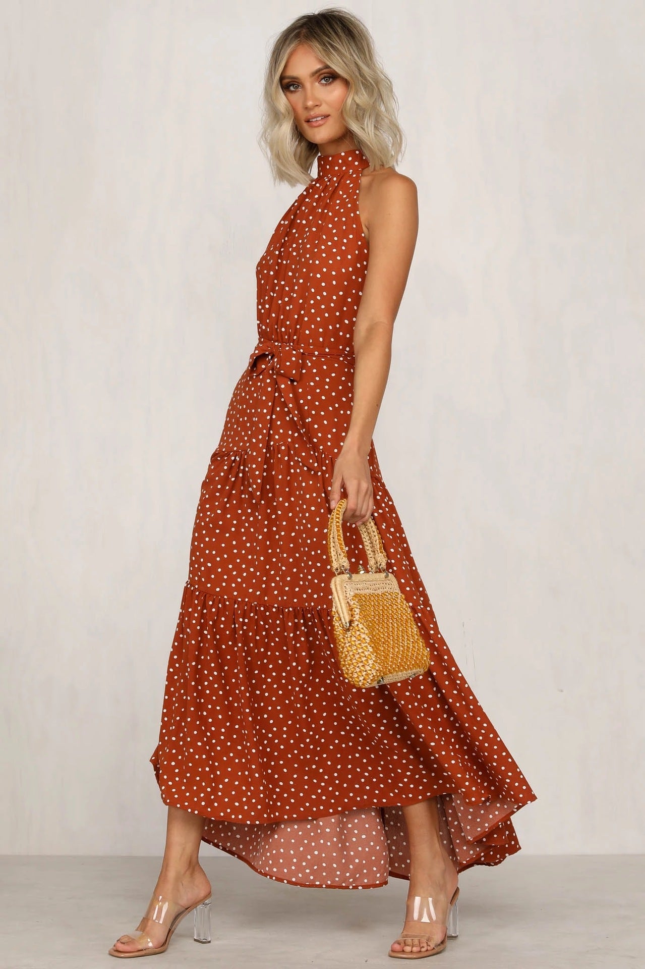 Polka Dot Ruffled Sleeveless Dress CD286