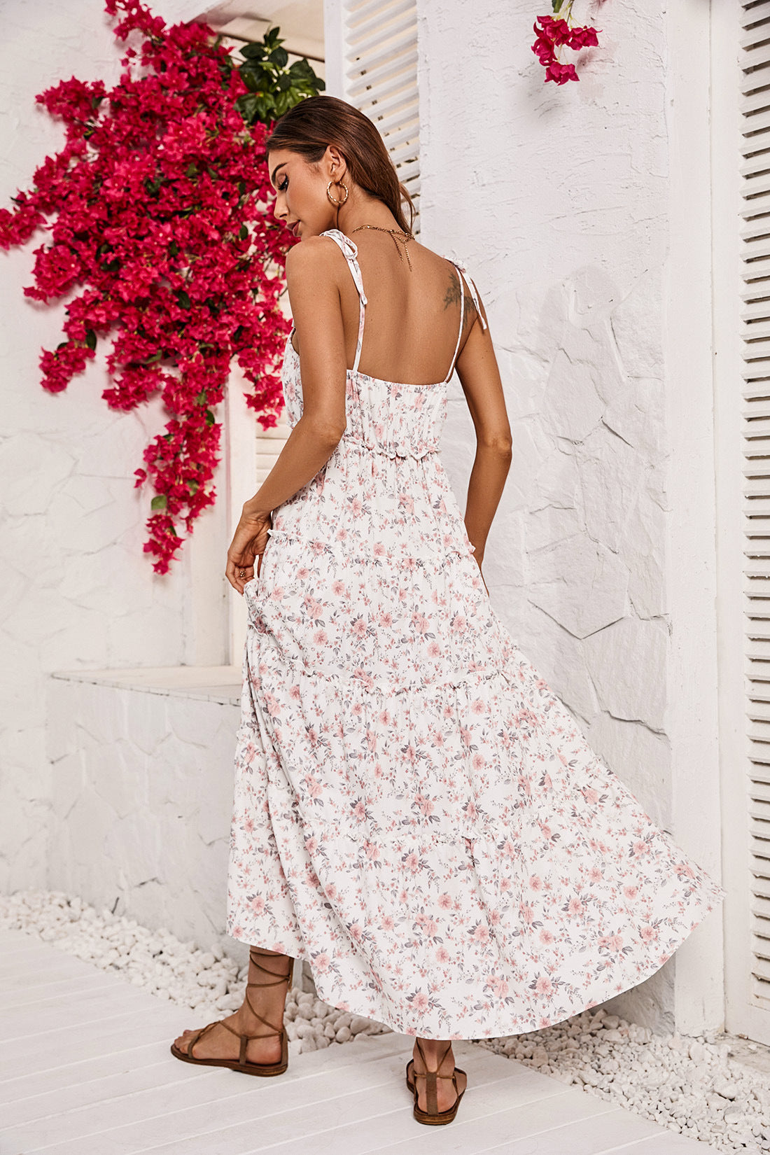 Women's Chest Wrap Strap Fragmented Flower Dress CD577