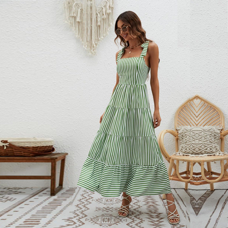 Women's Stripe High Waist Strap Dress CD518