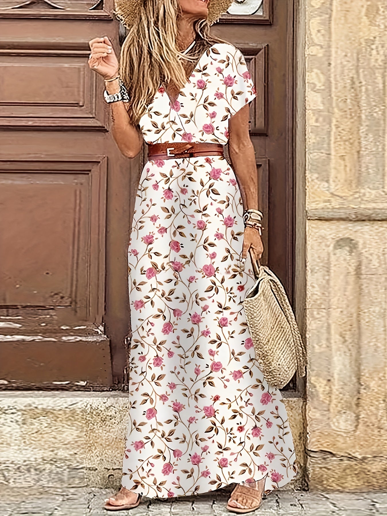 Women's Short Sleeve Floral Maxi Long Boho Dress CD187