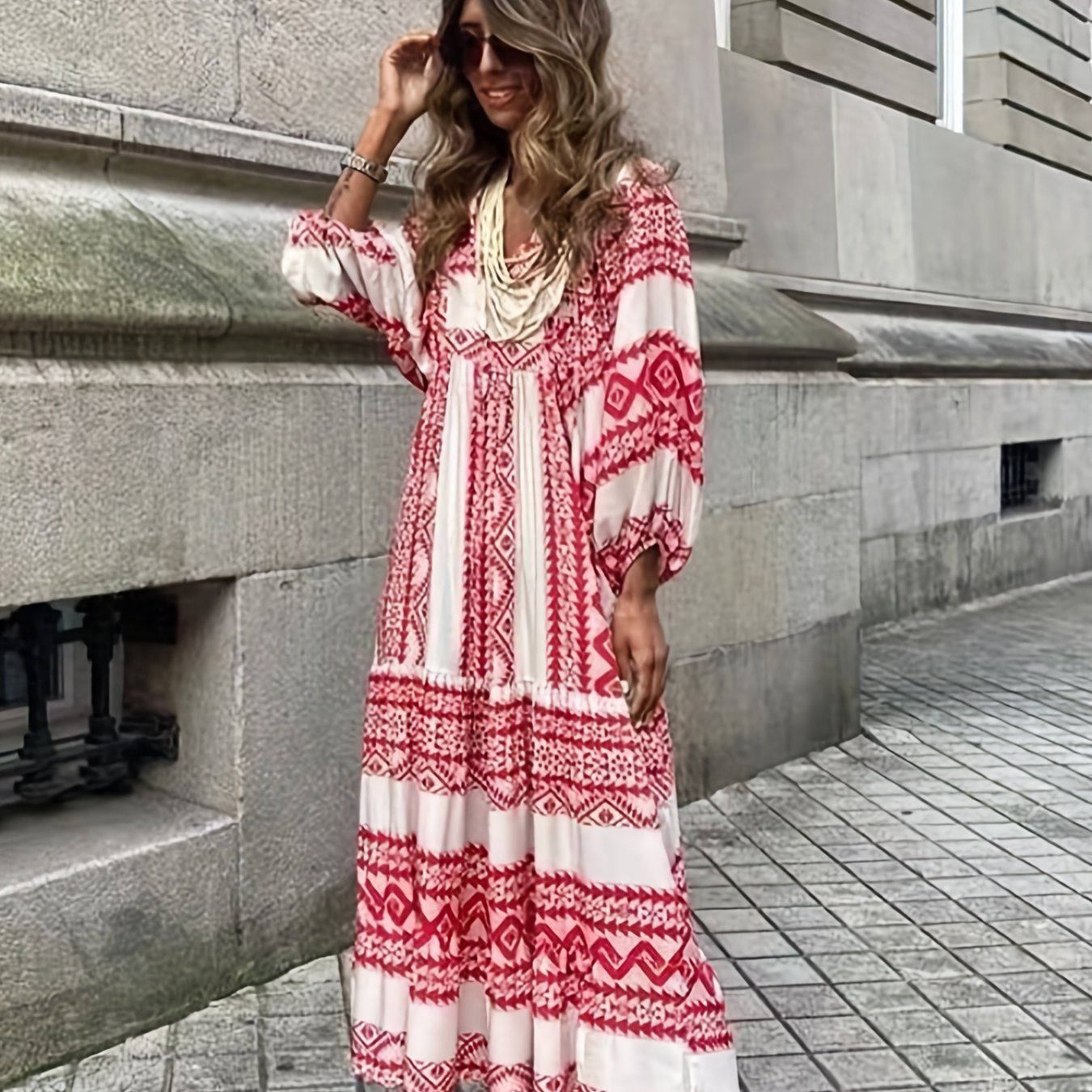 Full Printed Boho Puff Sleeve Maxi Loose Dress CD180