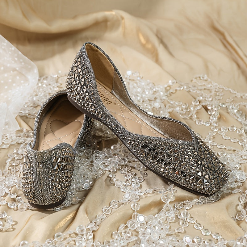 Women's Faux Rhinestone Square Toe Low Top Flats CD411